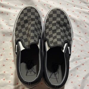 Vans Womens Black and Gray Checkered Slip-On Sneakers 7.5